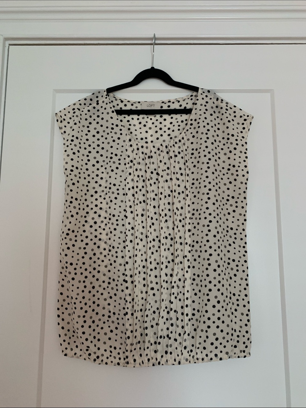 LOFT Cream Blouse with Black Polka Dot Pintuck Front